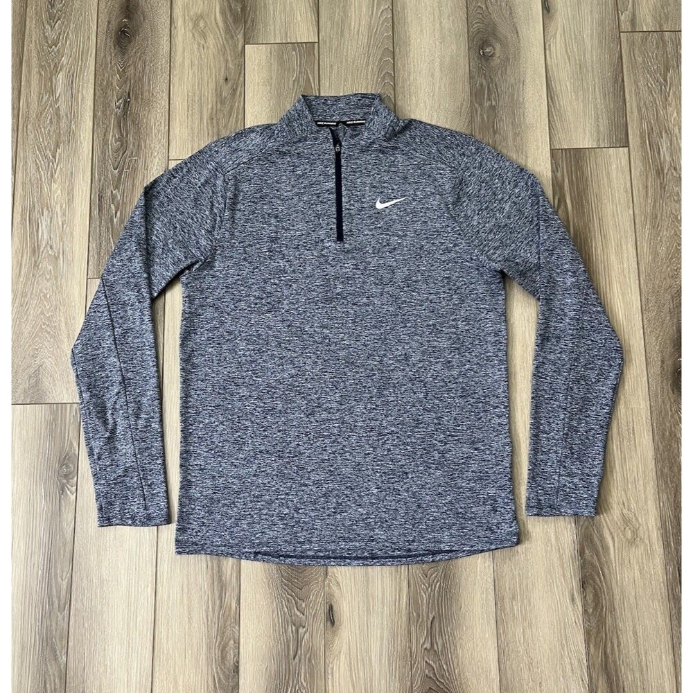 Nike Running Dri-Fit 1/4 Zip Pullover Mens Sz Medium Blue Heathered Gym Workout